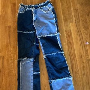 Blue Distressed Patchwork Jeans